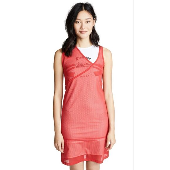 HELMUT LANG Re-Edition Archive Diamond Head Mesh Layered Red Tank Dress Medium - Picture 1 of 9